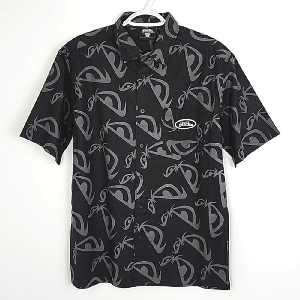 NWT No Fear Men's Black Grey Button Up Short Sleeves Cotton Shirt Size Small